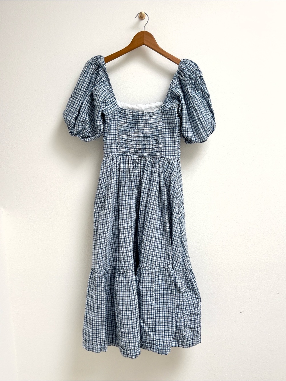 Abercrombie & Fitch Emerson Puff Sleeve Midi Dress, Blue Gingham, Medium - Picture 3 of 9